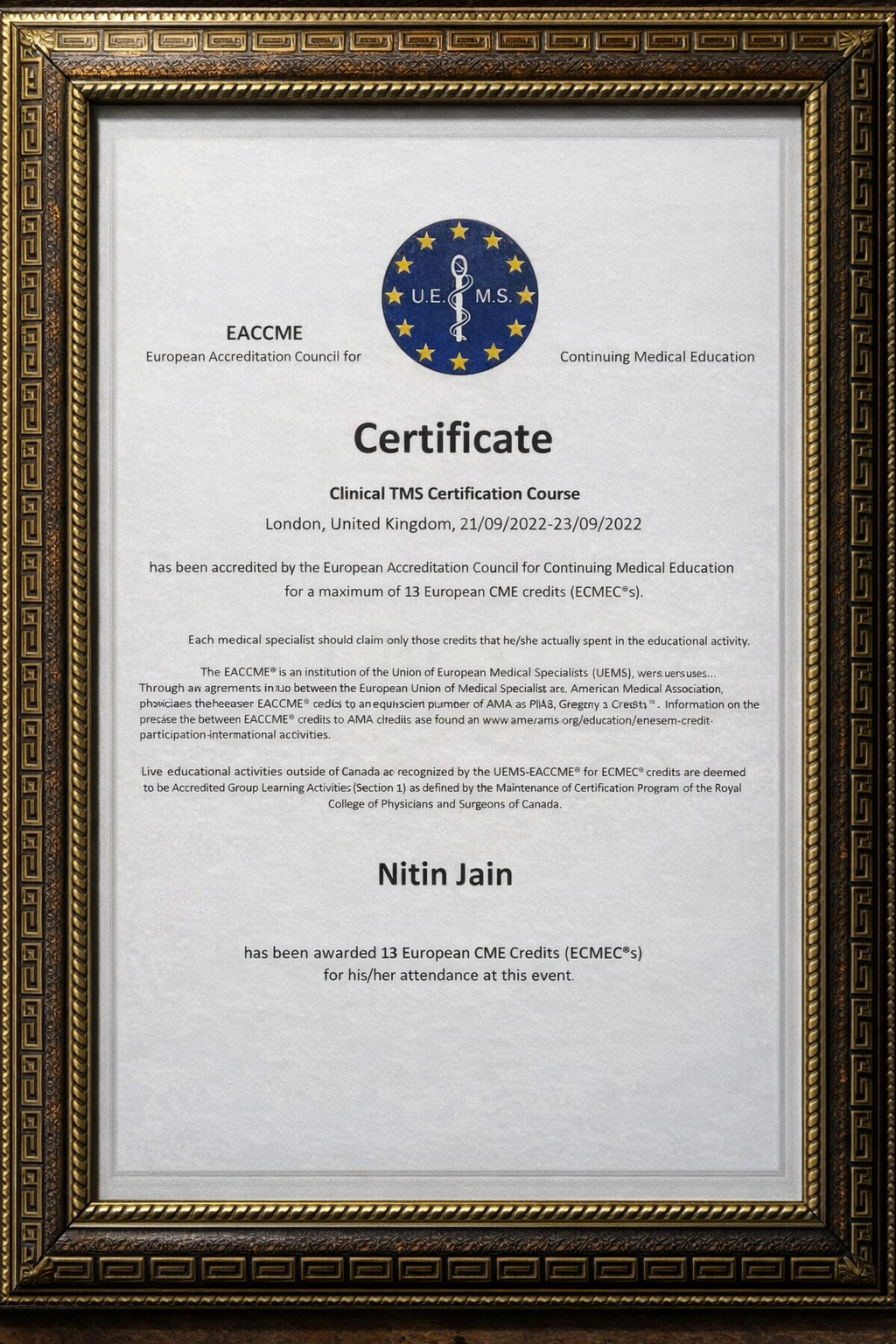 EACCME Certificate
